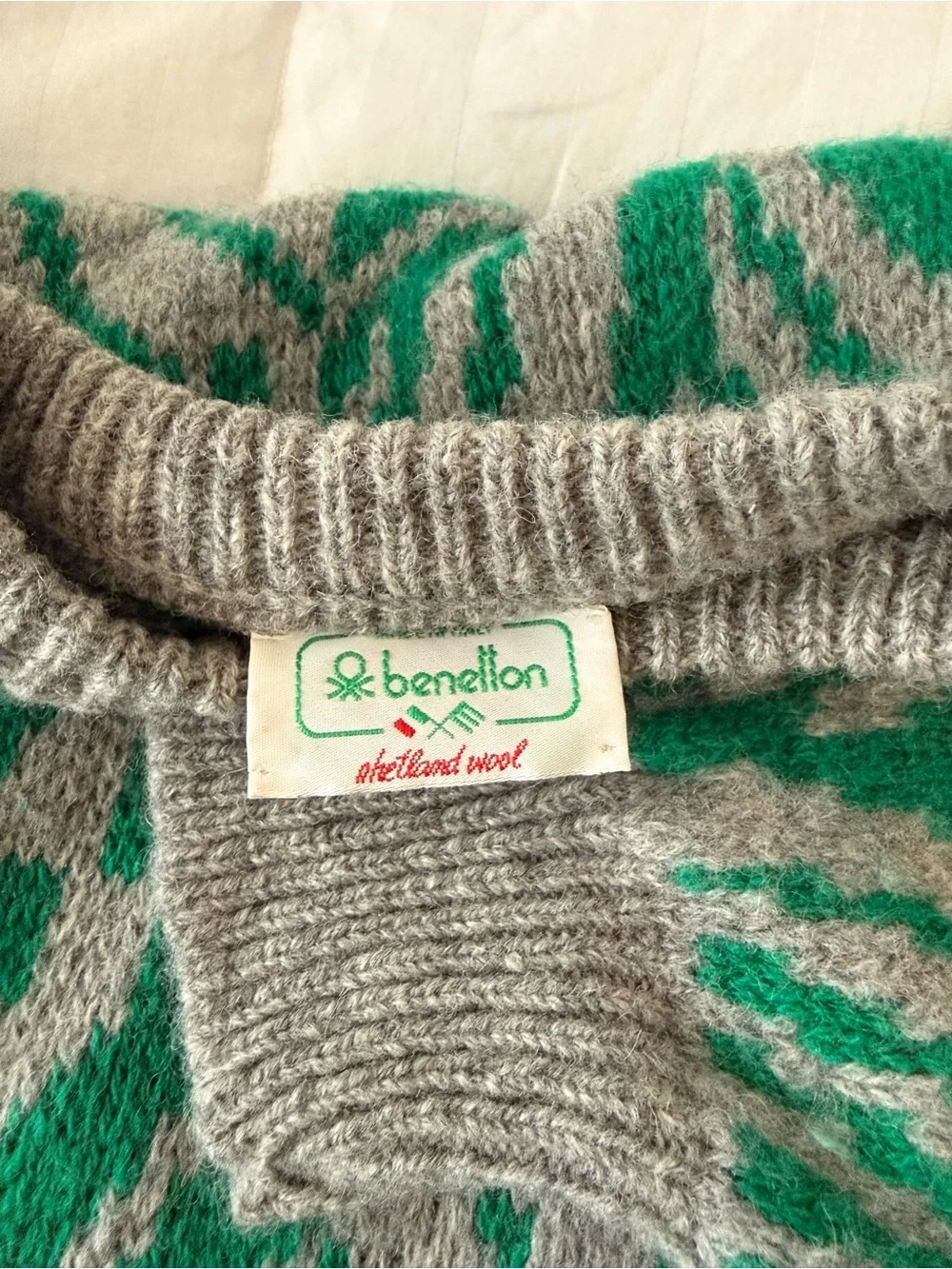 Green and Gray Patterned Crewneck Sweater | Unisex